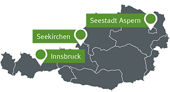 Standortkarte, in Seekirchen, Innsbruck und in Wien studieren